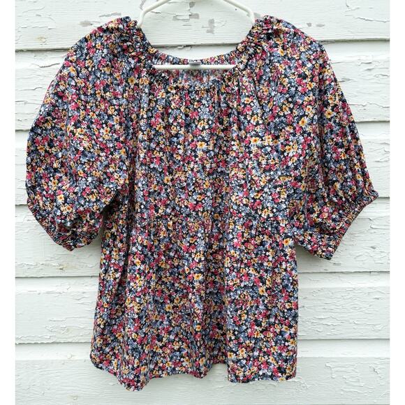 Old Navy Top Womens Medium Puff Sleeve Elastic Neck Boho Floral Blouse Ditzy - Picture 1 of 6